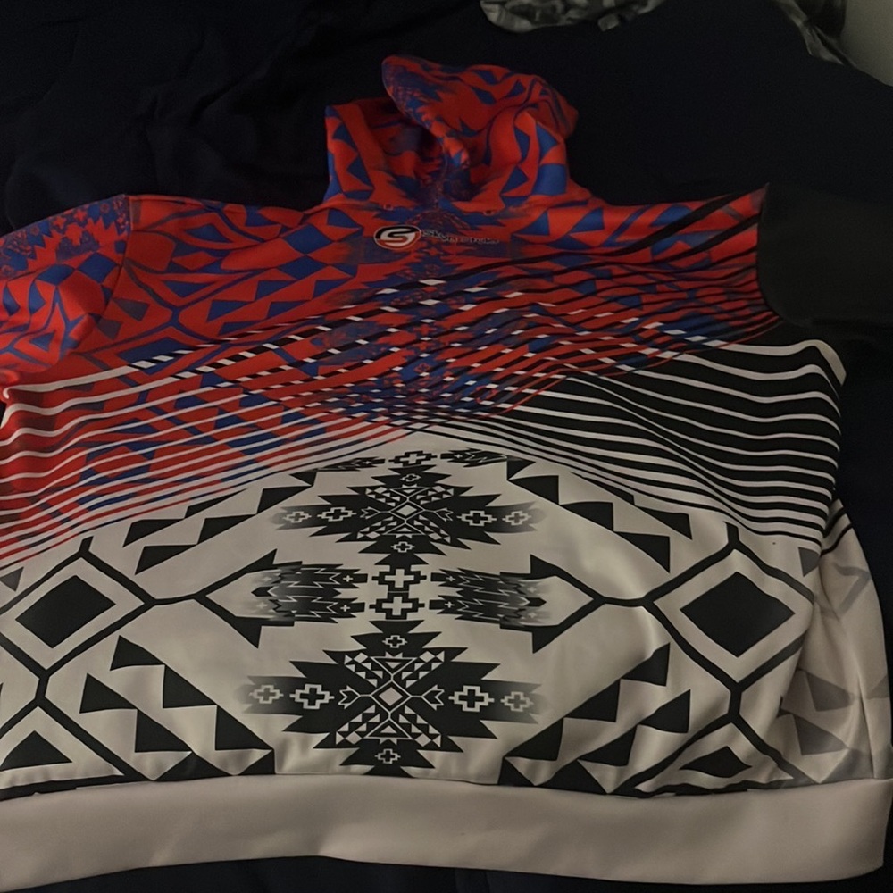 XL sweatshirt orange black white and blue